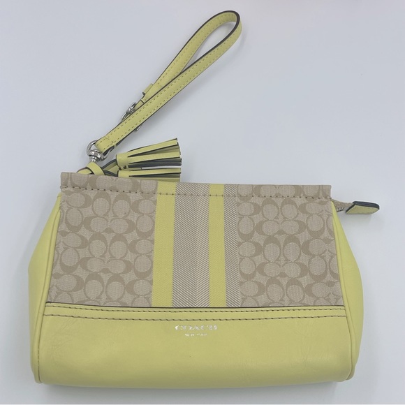 Coach Legacy Stripe Signature Large Wristlet Yellow NWOT - Picture 2 of 5
